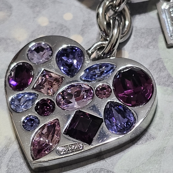 Silver Heart Keychain with Purple and Blue Gems - Picture 6 of 6
